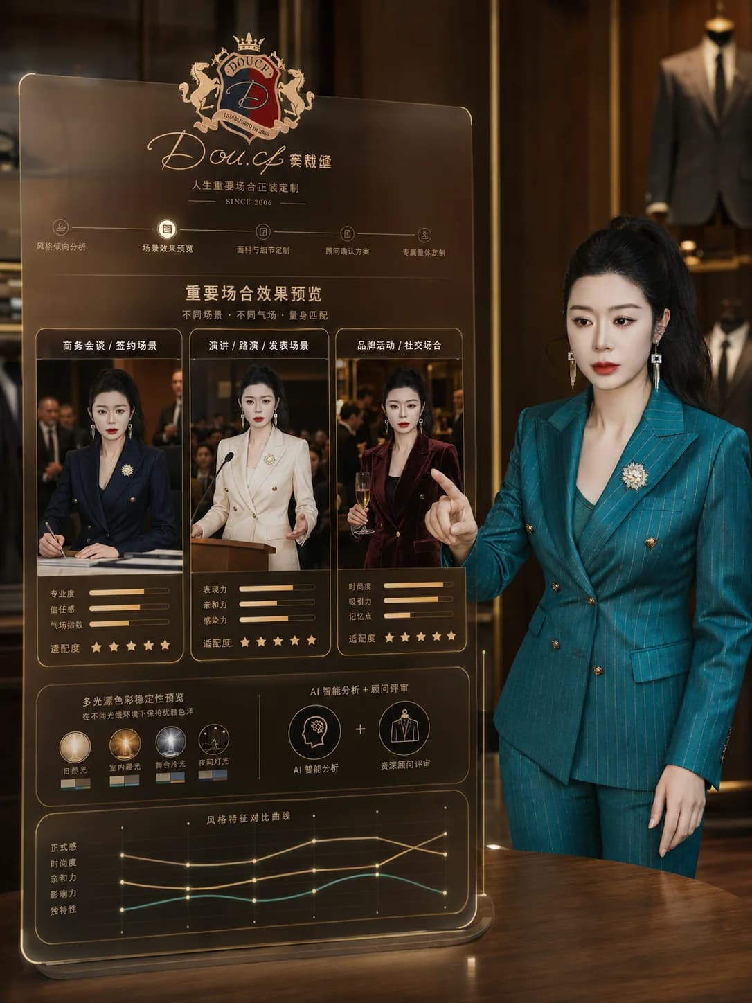 窦裁缝主理人三种女士正装场景效果预演